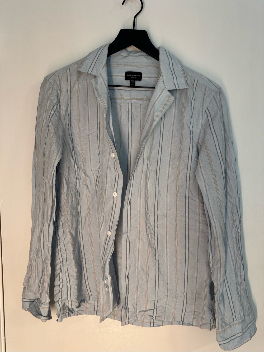 Club Monaco Pale Blue Striped Linen Blend Button Shirt